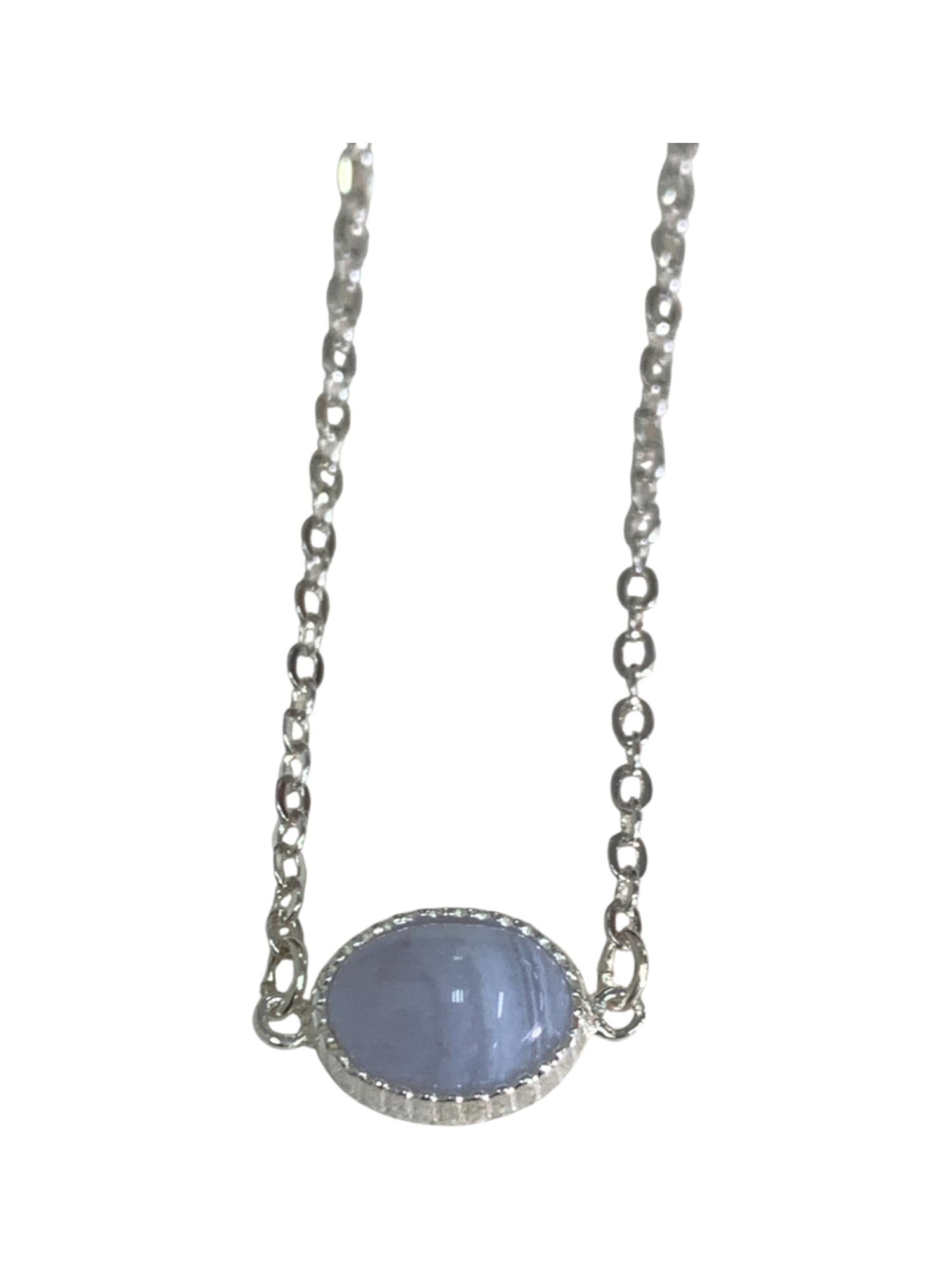 Blue Agate Oval Pendant Choker Bracelet