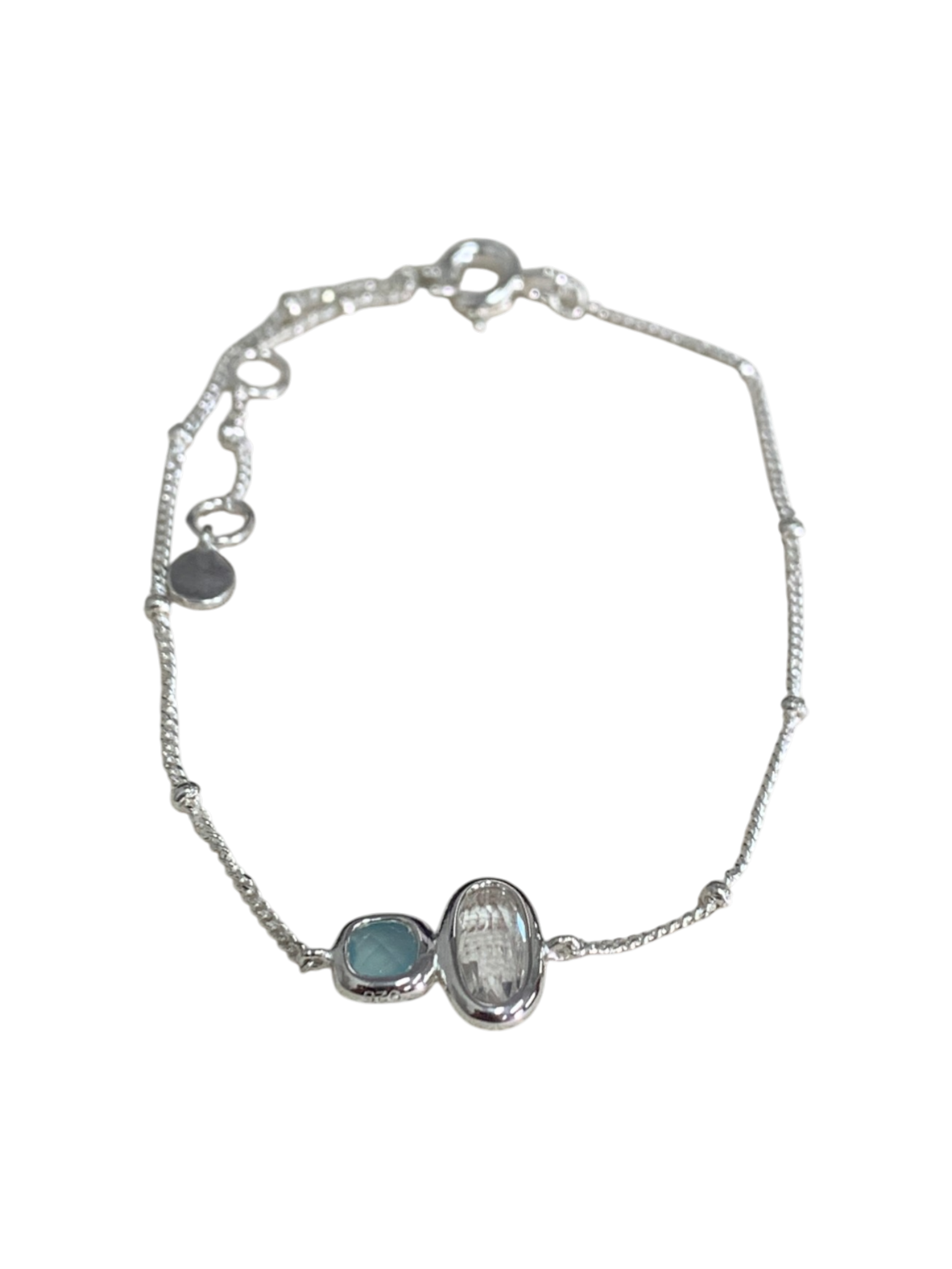 White Quartz and Blue Chalcedony Oval Square Pendant Bracelet 9.0x14.1
