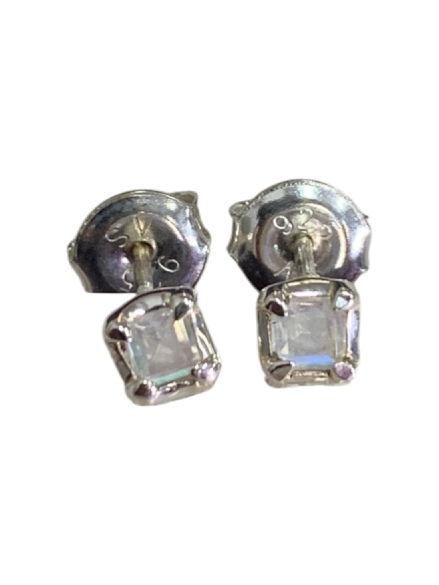 Moonstone Sqaure Prong Stud Earrings 4.1x4.2