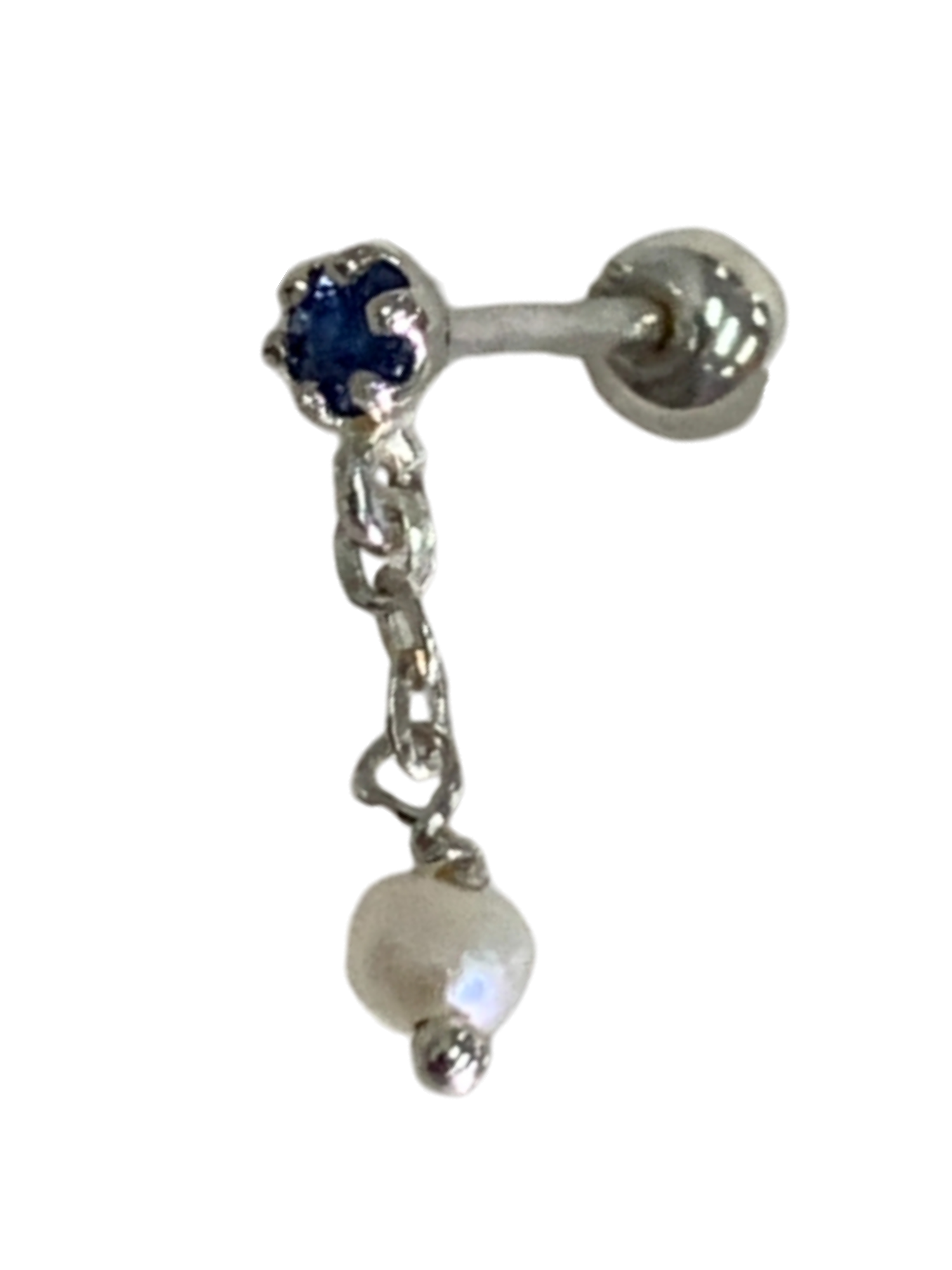 Navy Stone Pearl Chain Piercing
