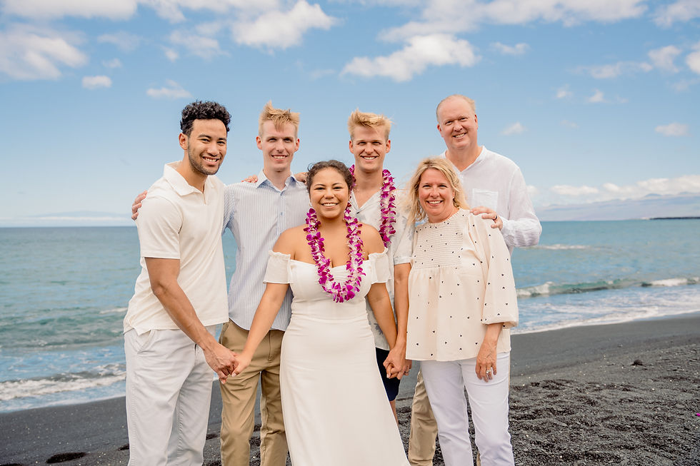 Group celebrates at Kiholo Bay Black Sand Beach, Kailua-Kona—Kona Wedding Officiant elopement with o