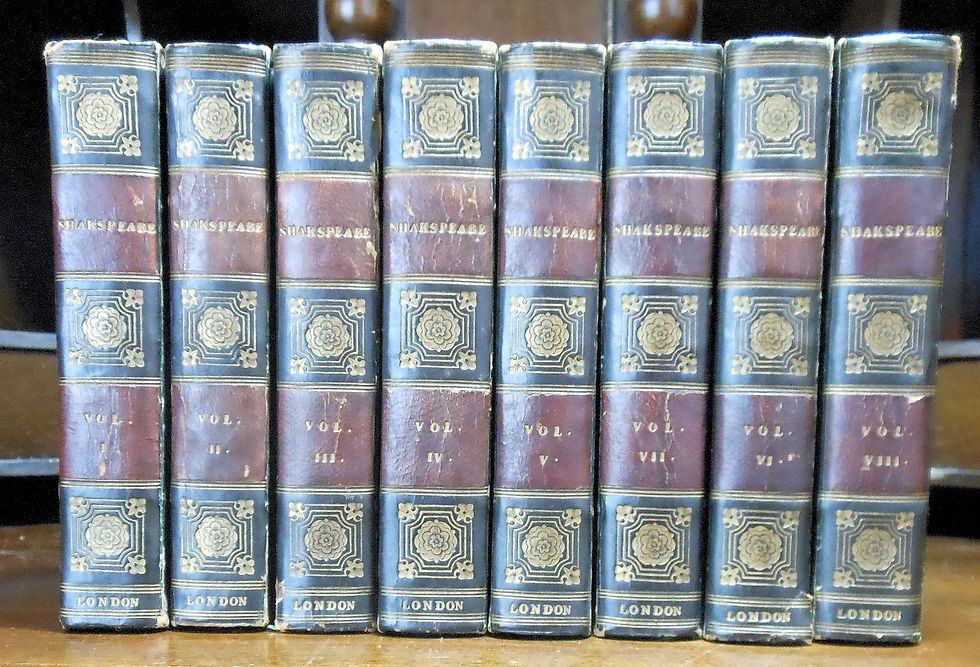 Thumbnail: The PLAYS of WILLIAM SHAKSPEARE (8 Vol. Set Complete) Dark Blue Morocco 1770s