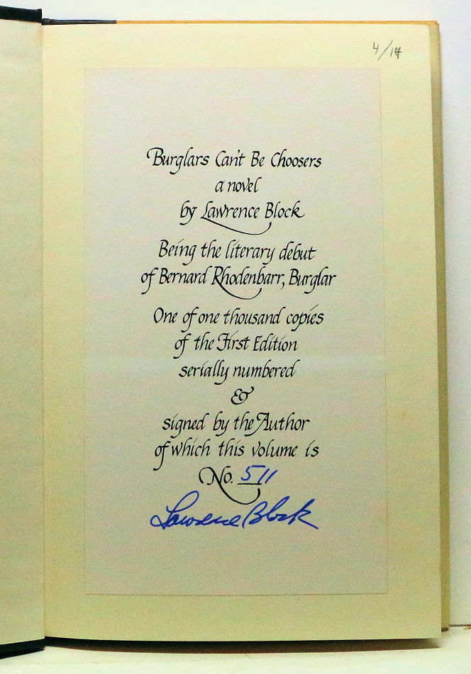 Thumbnail: Burglars can't be choosers by Lawrence Block (Signed Limited Ed. w/Jacket!) 1977