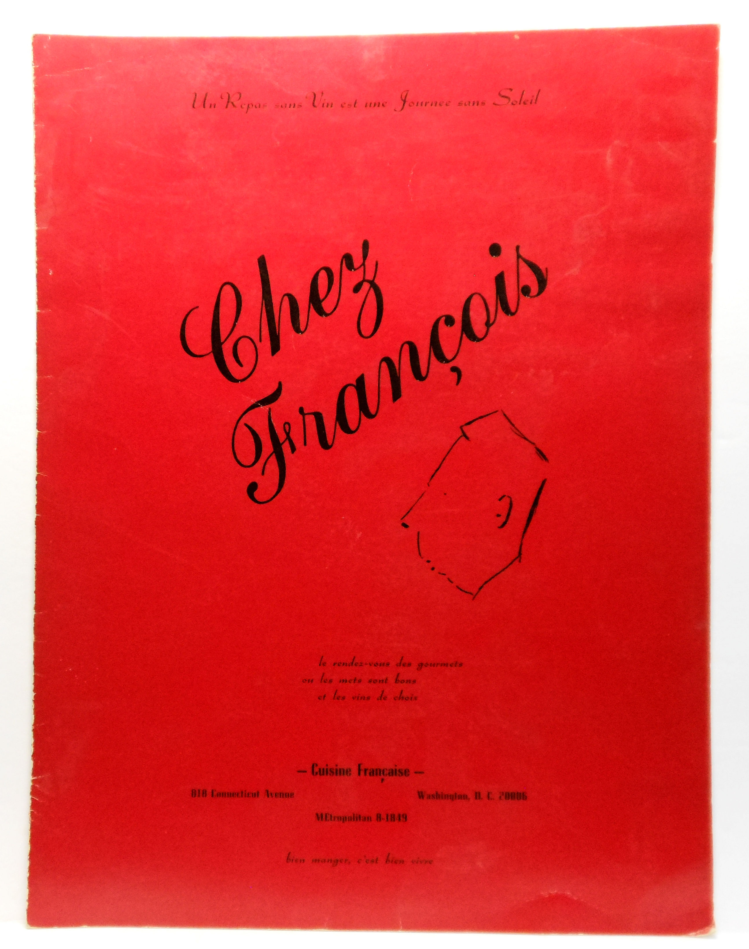 Chez Francois (Washington, D. C. French Restaurant Menu) circa 1950