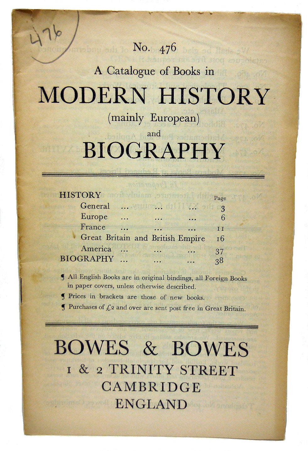 Modern European History & Biography (No. 476) ca. 1930