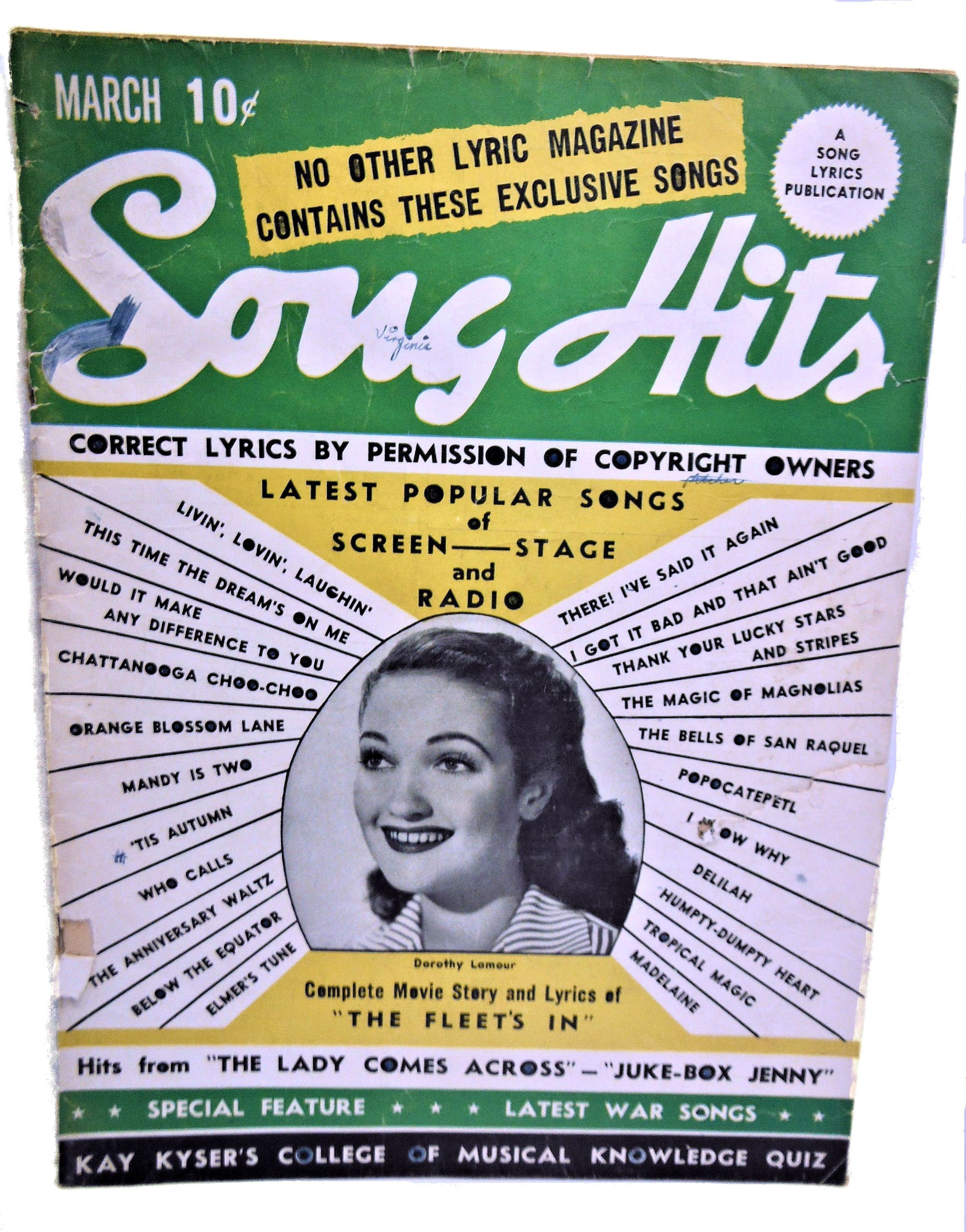 Song Hits, DOROTHY LAMOUR, March 1942