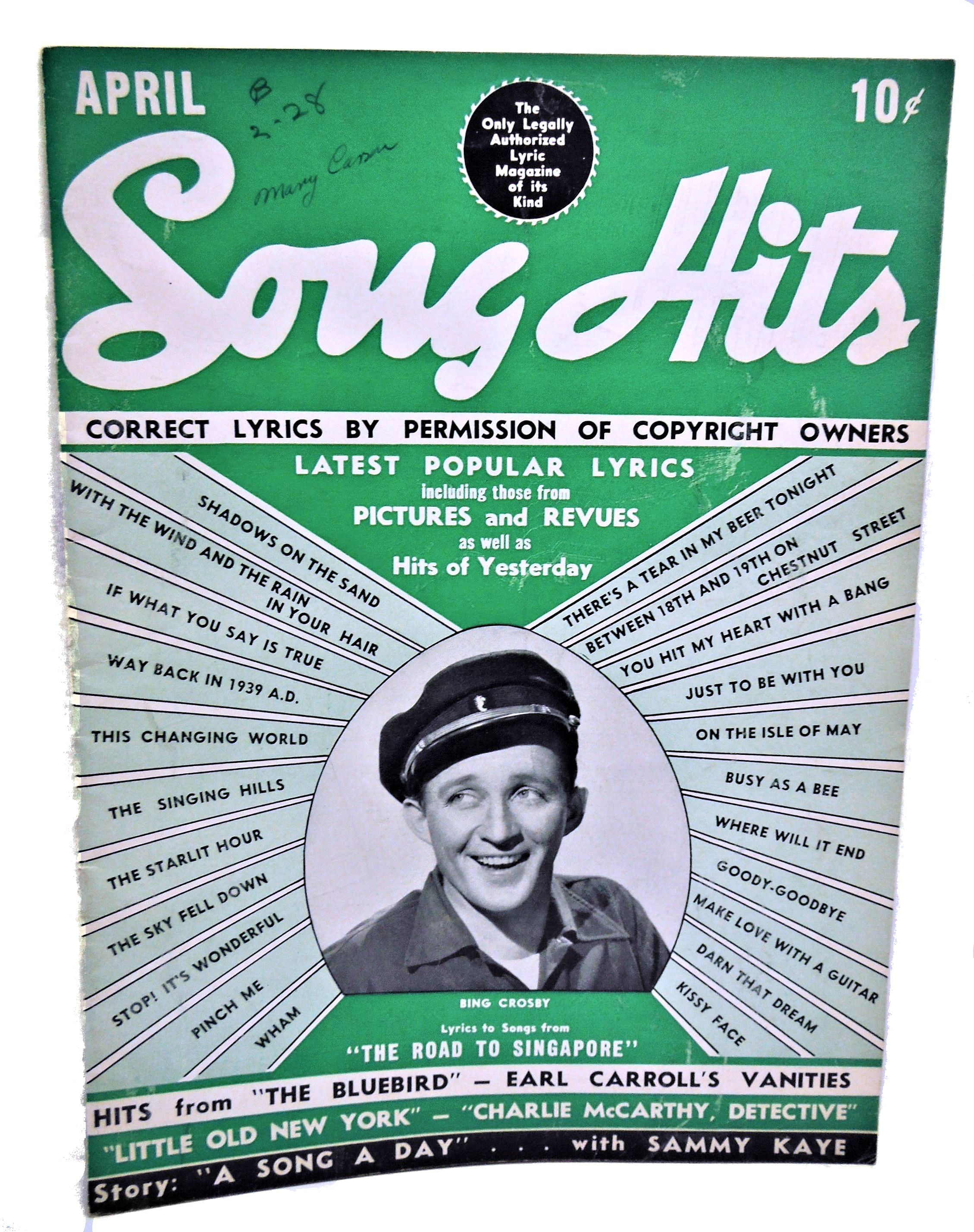 Song Hits, BING CROSBY, April 1940