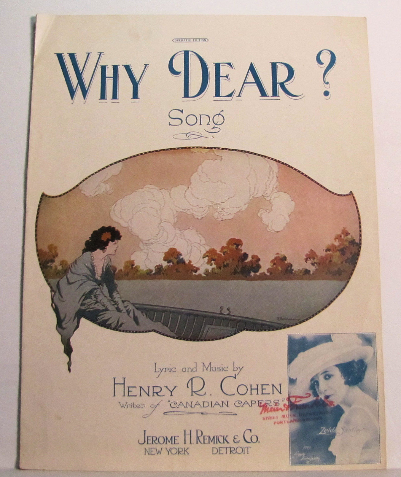 WHY DEAR? Song 1921 (Zelda Santley on cover) Henry R. Cohen