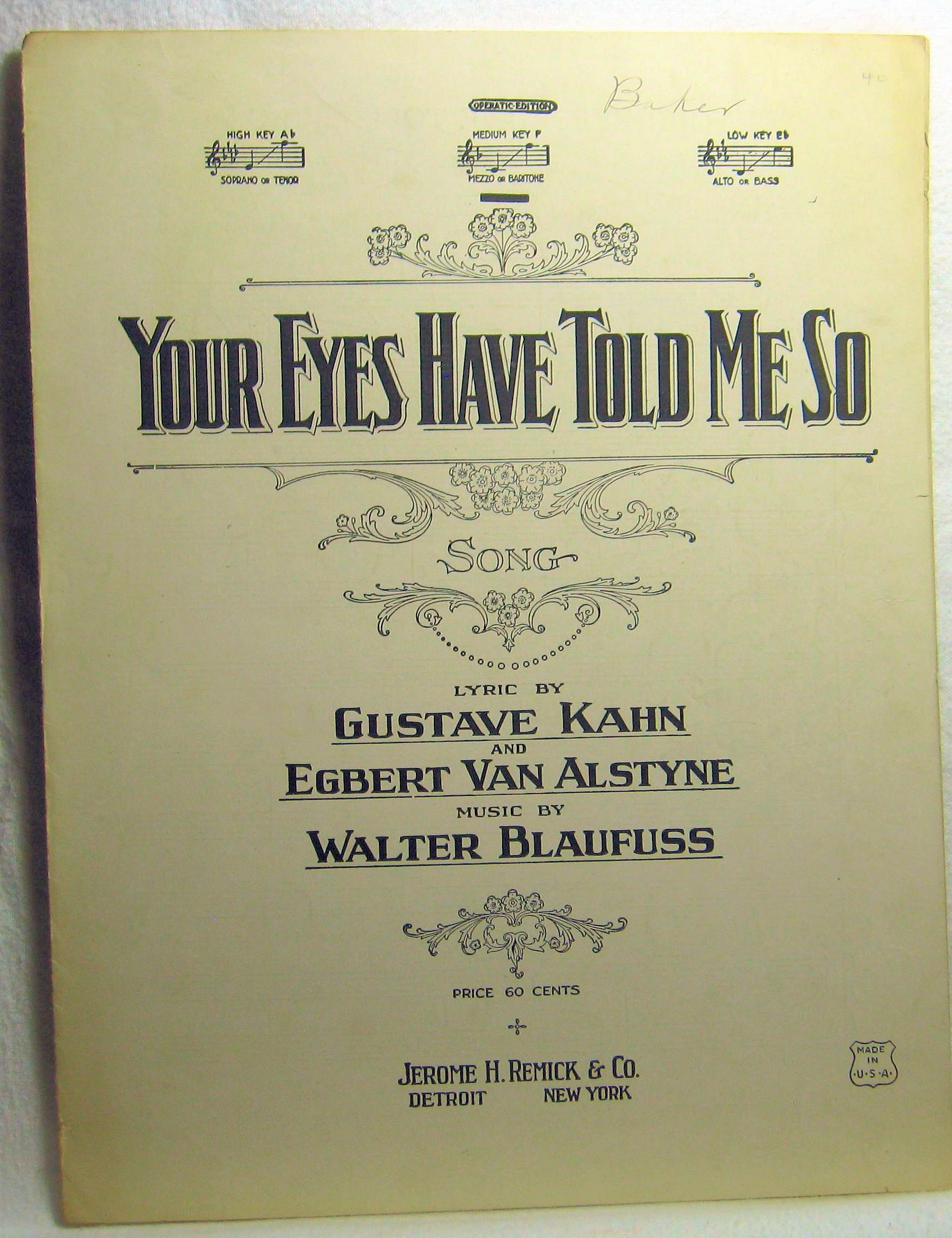 YOUR EYES HAVE TOLD ME SO [Song] 1919