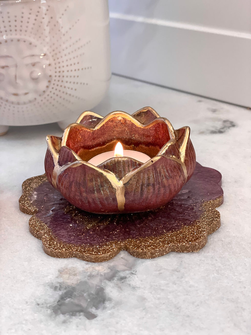 Thumbnail: Deep Rose Lotus Flower Candle Holder