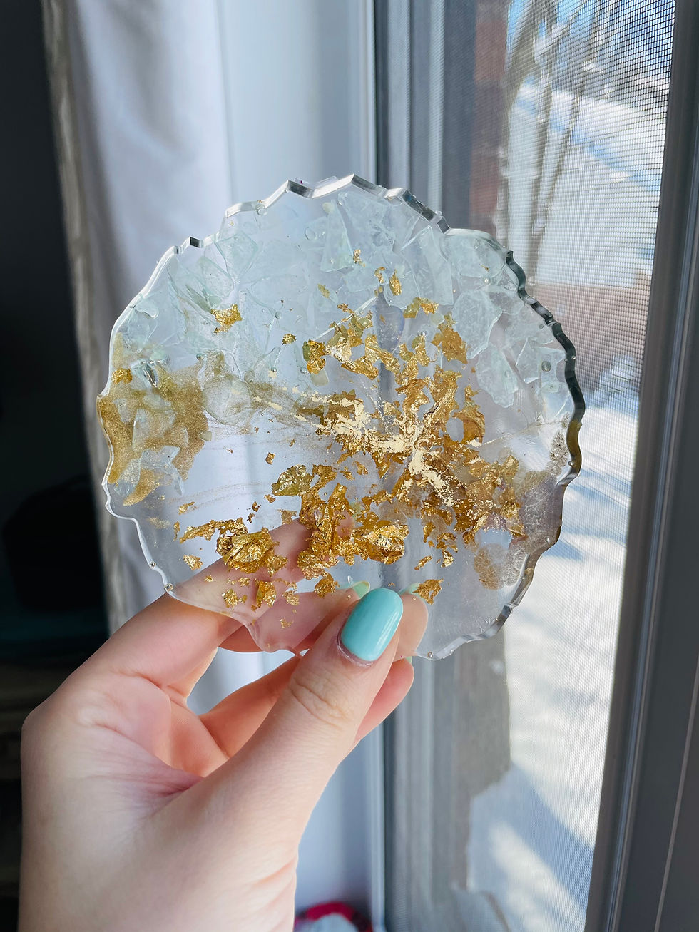 Thumbnail: Illuminating Glow in the Dark Gold Leaf Crystal Quartz Coasters