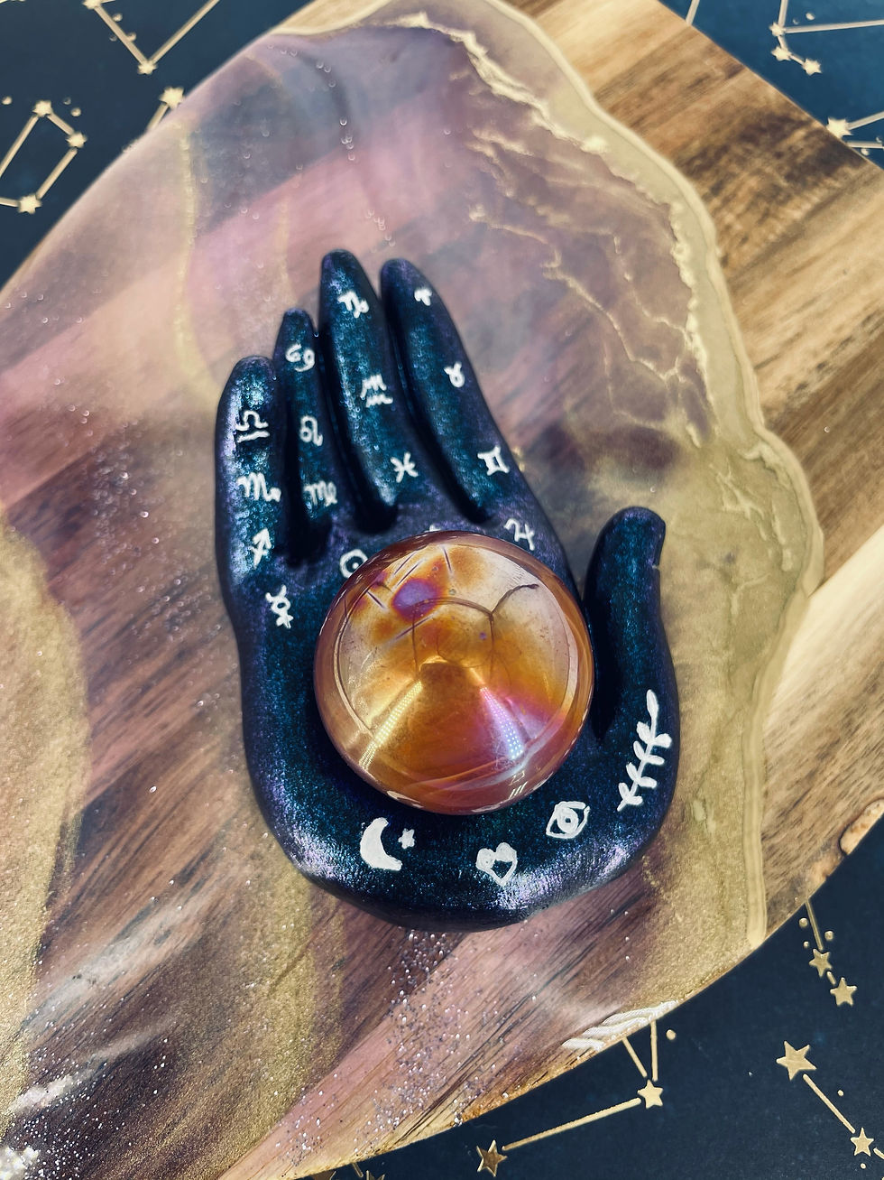 Thumbnail: Four Elements Palm Sphere Holder and Aura Crystal Ball.  This magical piece was