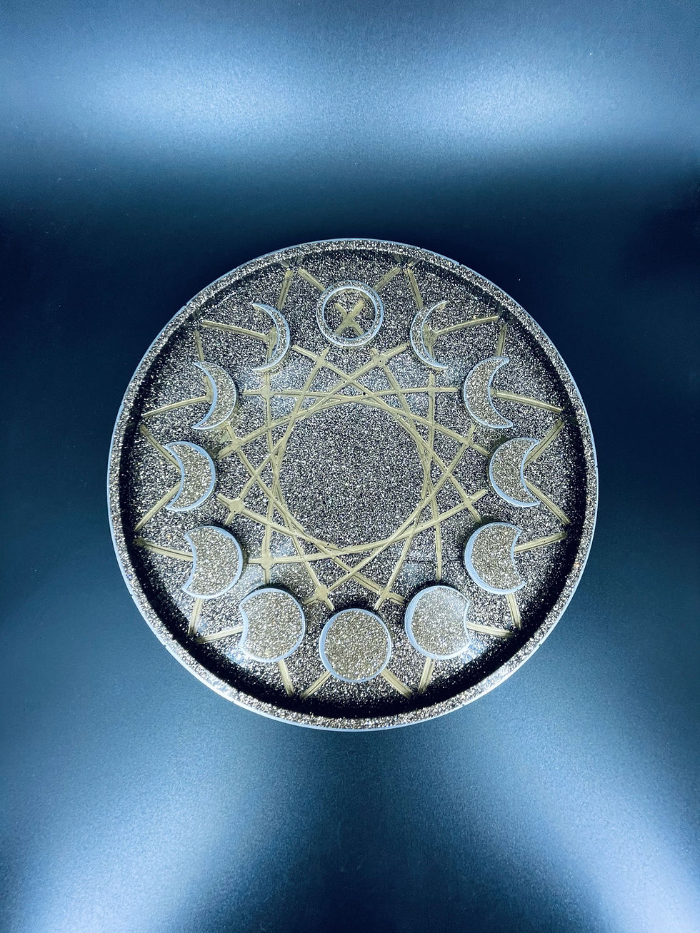 Thumbnail: Moon Cycle Crystal Tarot Charging Tray in Black, Gold & Silver