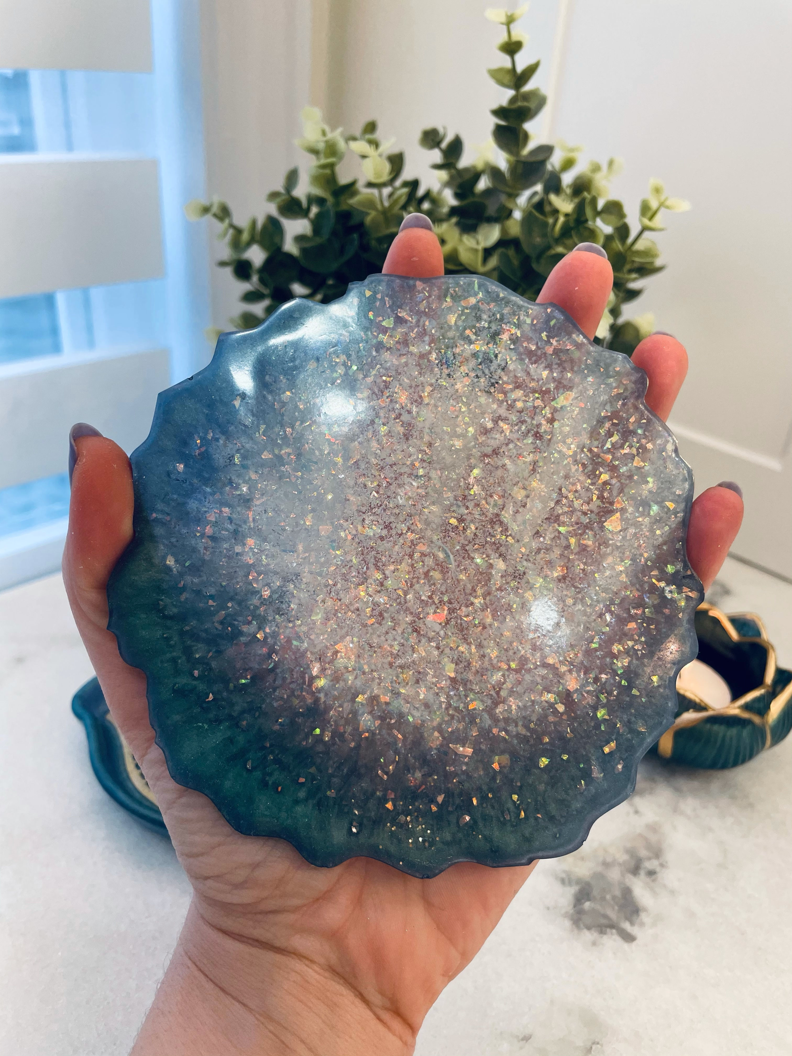 Steel Blue Rainbow Sparkles Goddess Coaster