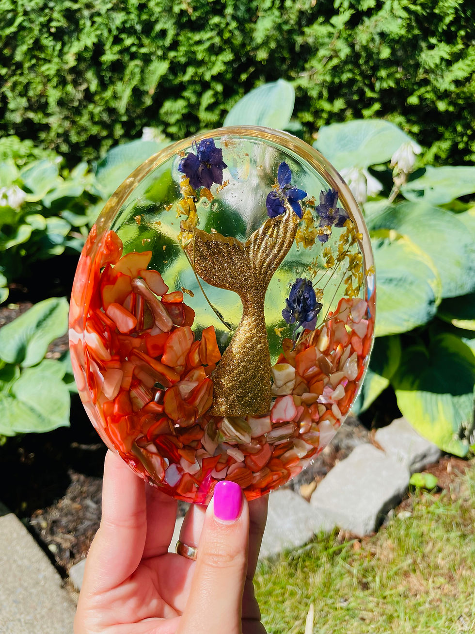 Thumbnail: Golden Amethyst Crystal Mermaid Fin Coaster