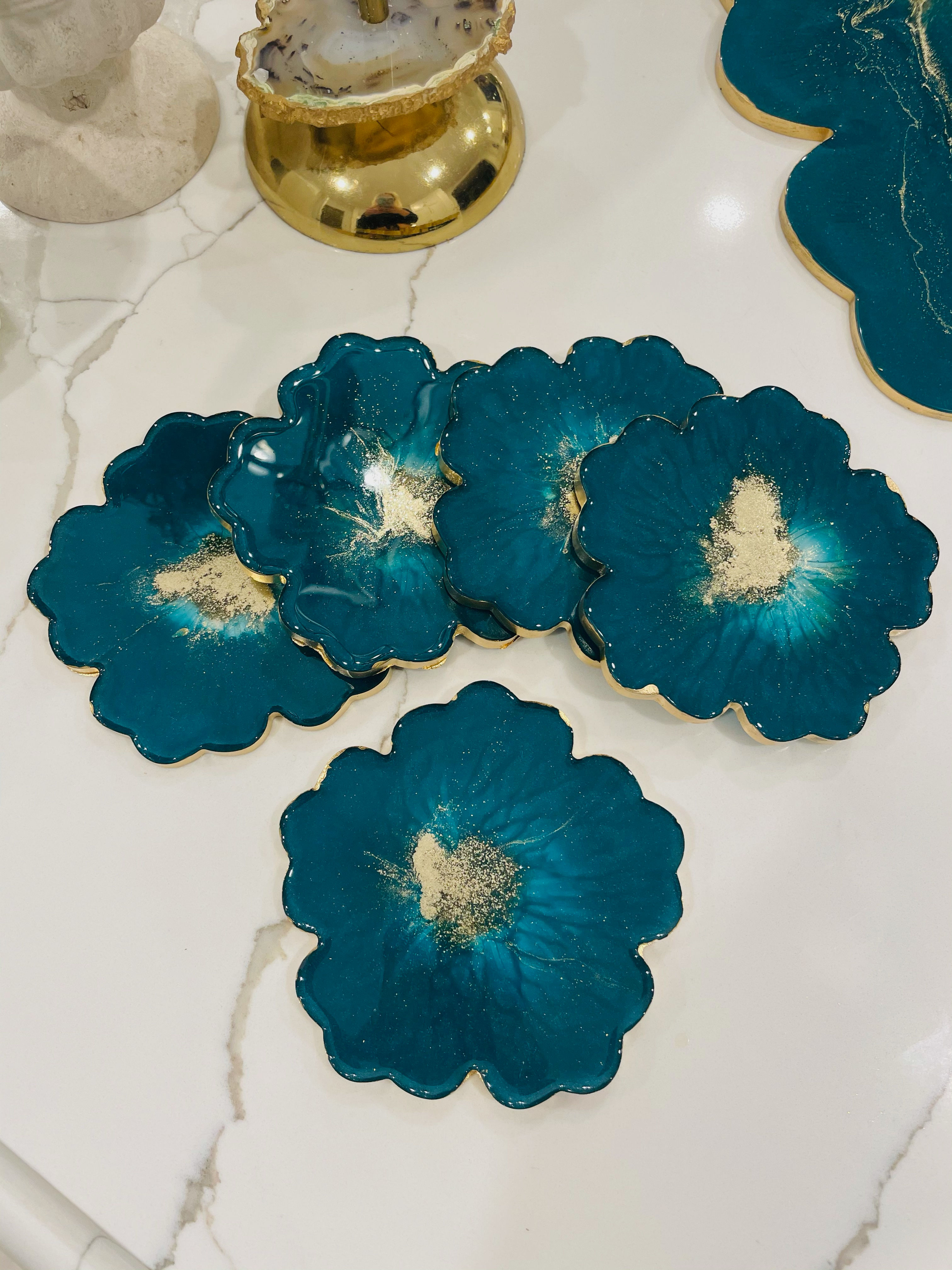 5 Emerald Fluorite Blooming Crystal Coasters