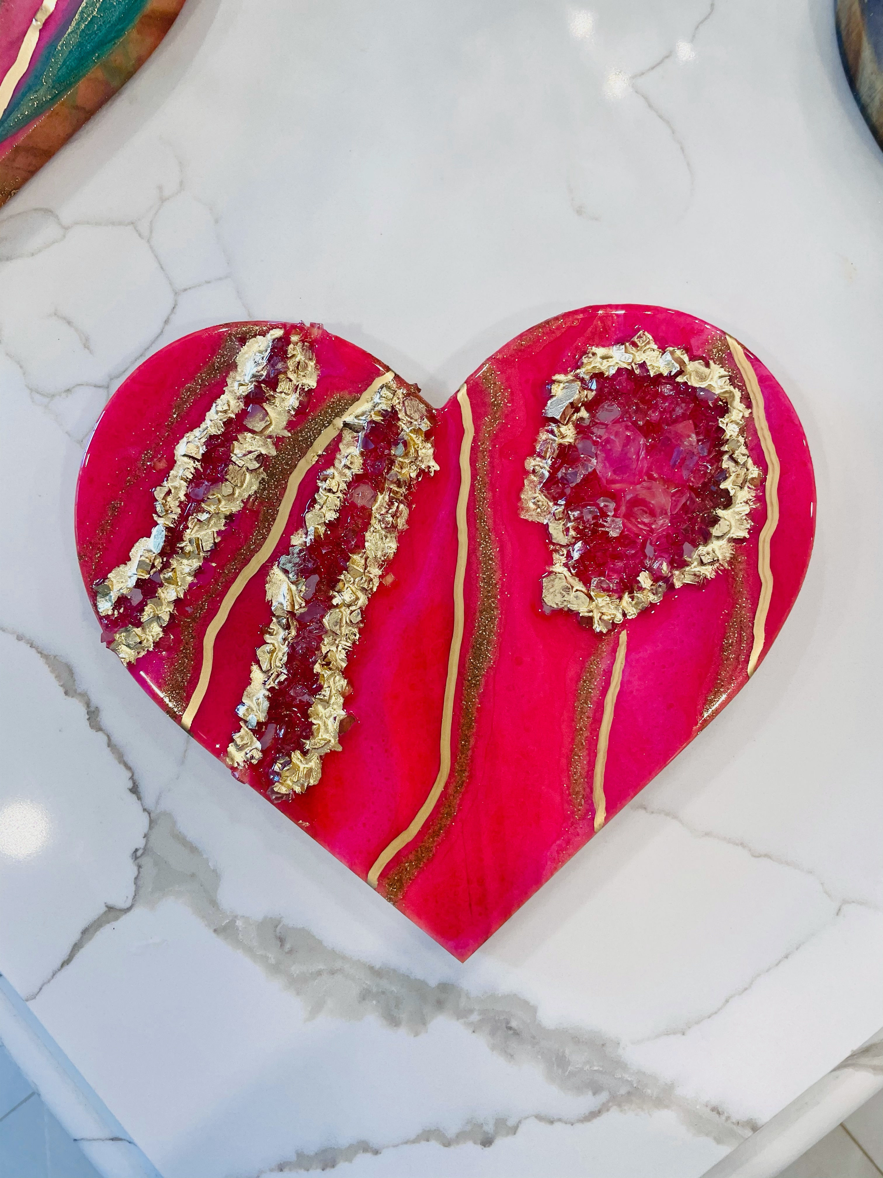 Sparkling Pink Quartz Crystal Heart Plaque