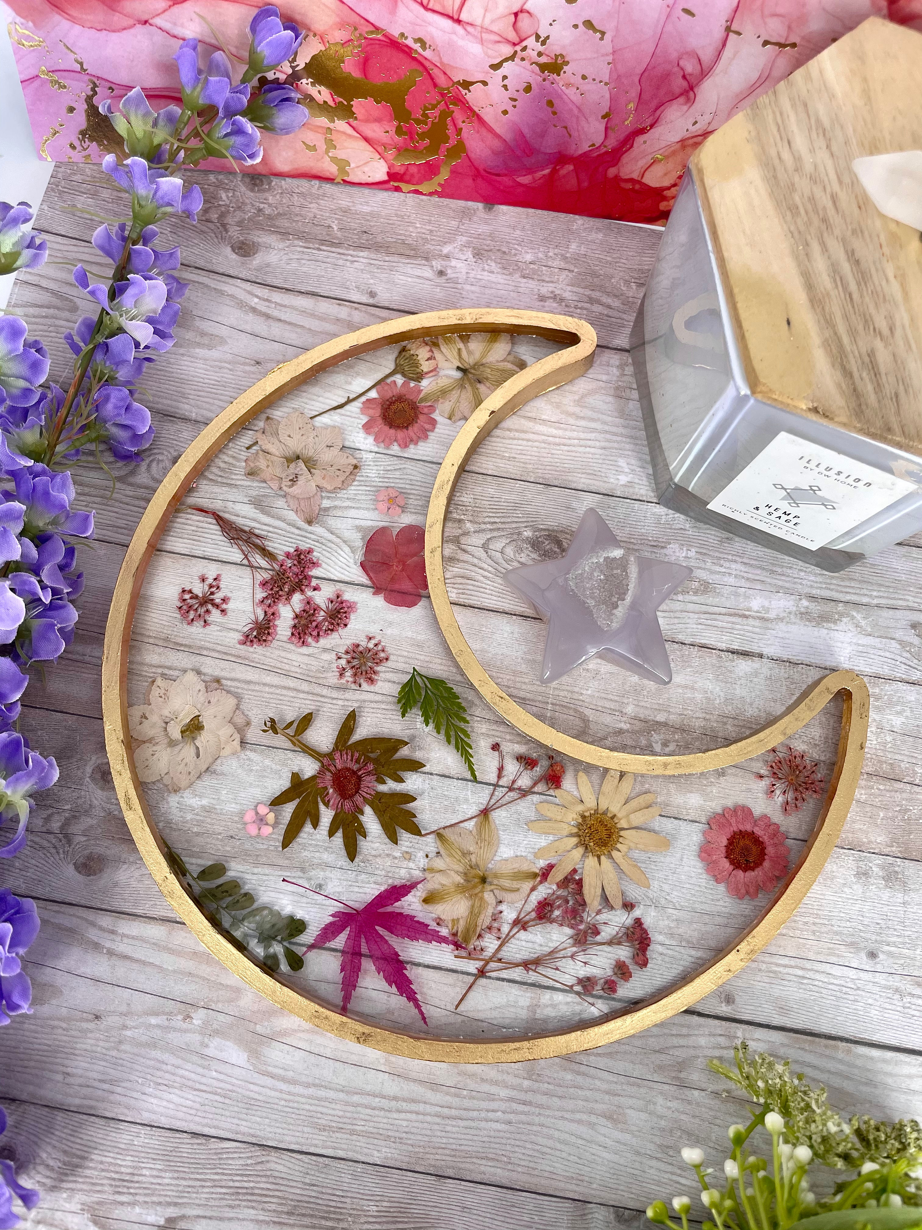 Floating Pink Floral Crescent Moon Dish