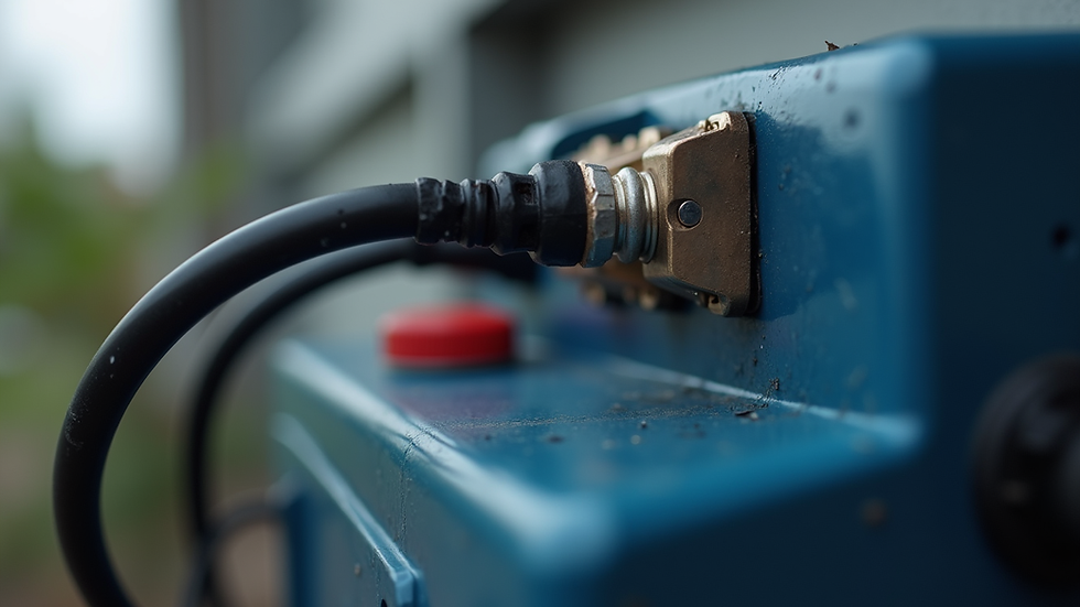 Close-up view of inverter battery terminals showing clean connections