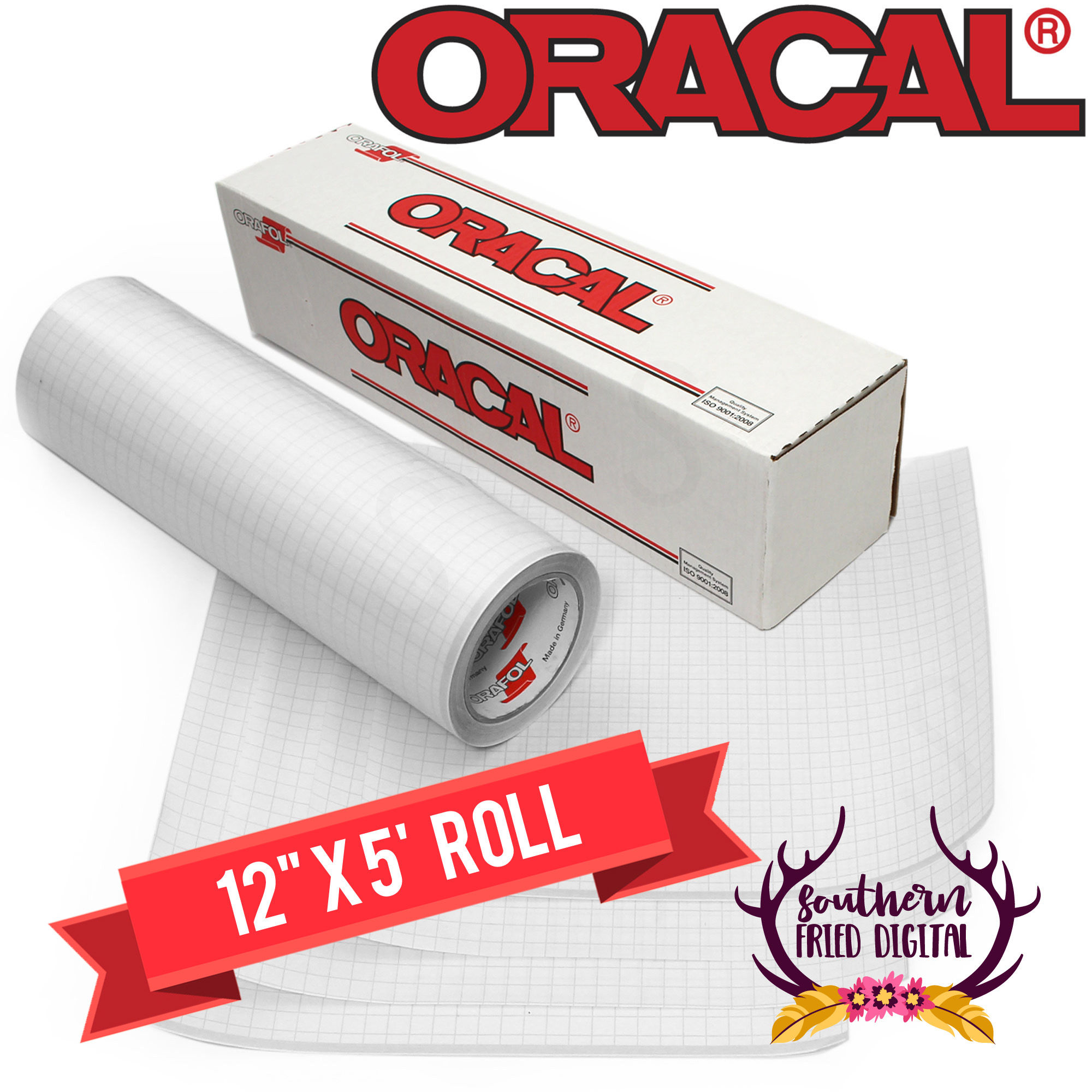 Oracal 12" X 5' Feet Roll CLEAR Transfer Tape w/ Grid for Adhesive Vinyl