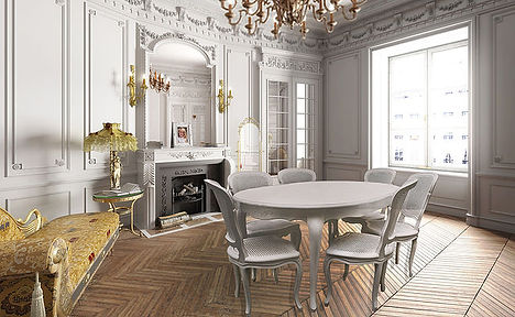 Tables & chaises Louis XV blanches patinées