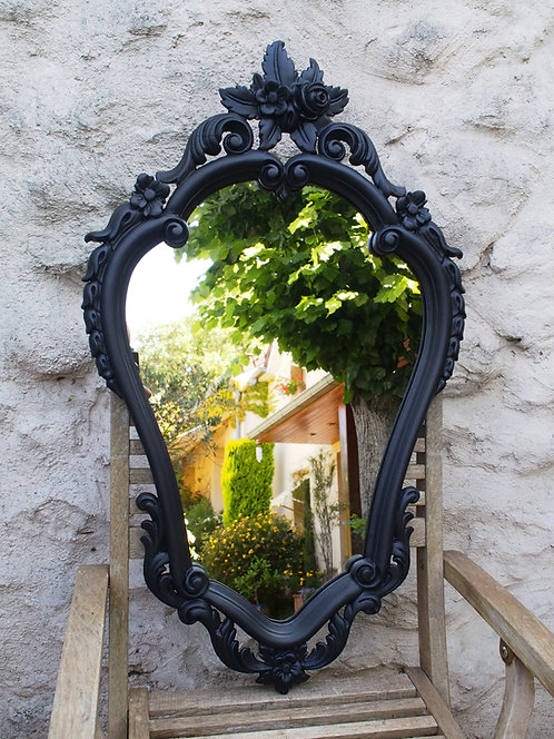 Joli Miroir Ancien de Style Louis XV Noir - ALBEN168