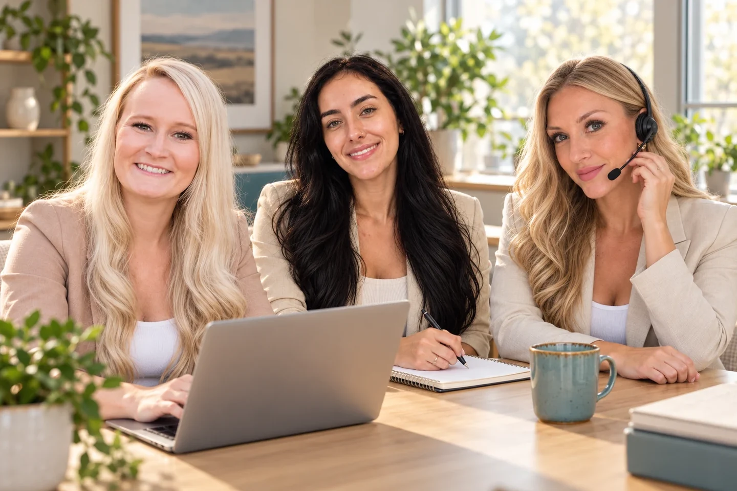 Paragon colleagues working together with a laptop and headset