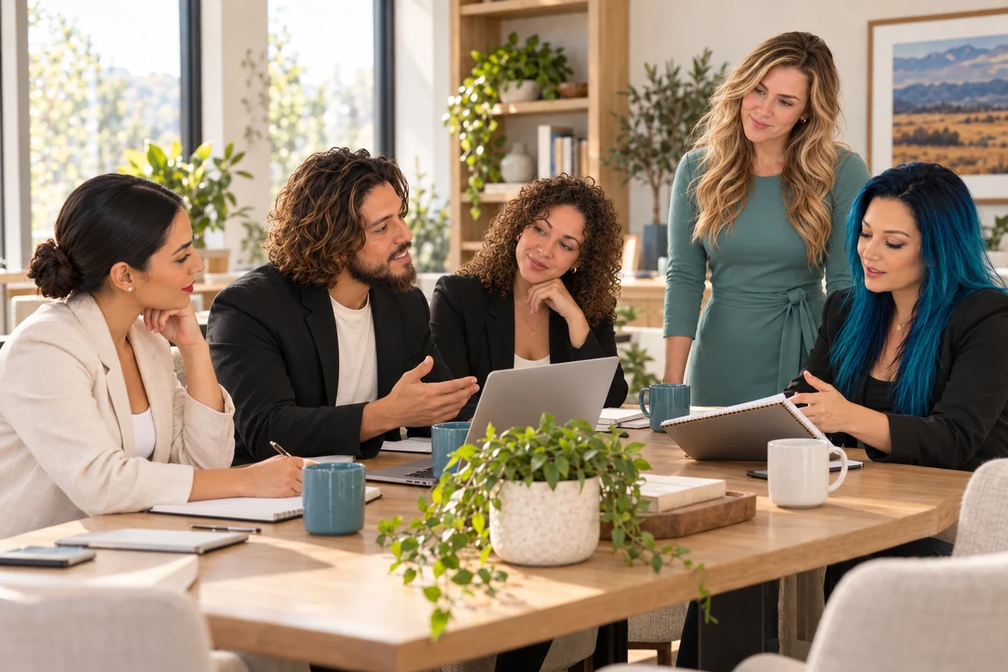 Shasta standing with Paragon team members during a shared discussion