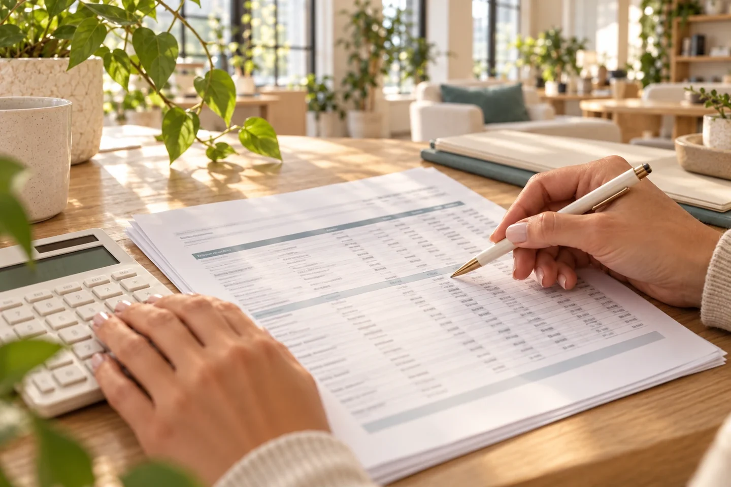 Hands reviewing an illustrative insurance aging report
