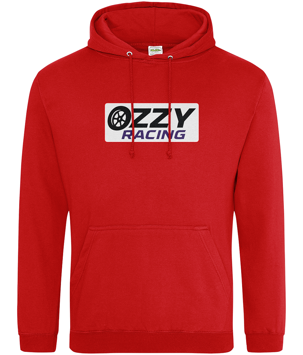 Thumbnail: Ozzy Racing badge hoodie, red, sim racing team merch