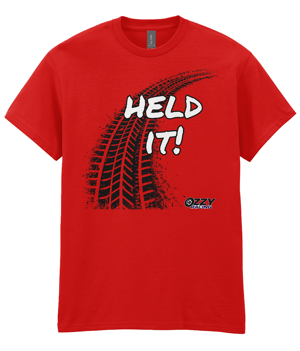 Thumbnail: Ozzy Racing Held It tee, red, sim racing team merch