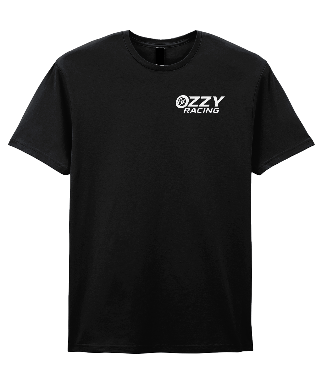 Ozzy Racing wheel tee, black, sim racing team merch