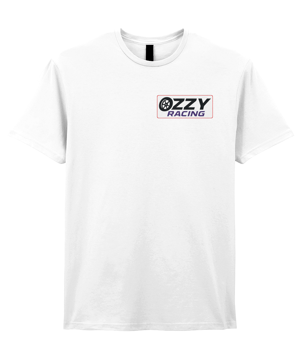 Ozzy Racing badge tee, white, sim racing team merc