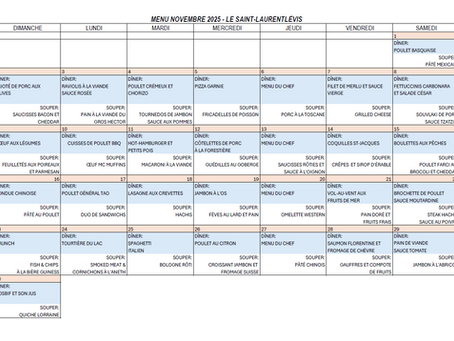 Menu du mois de Novembre