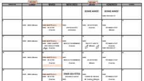 Calendrier des activités de Janvier
