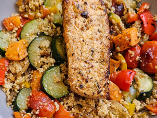 One-Pan Couscous and Vegetables with Grilled Salmon