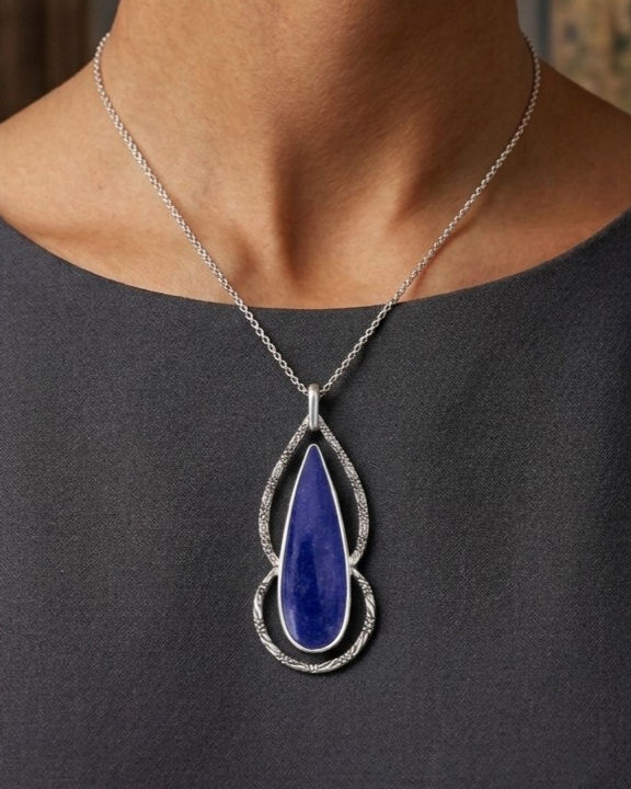 Pendentif goutte - argent 925 et Lapis-lazuli