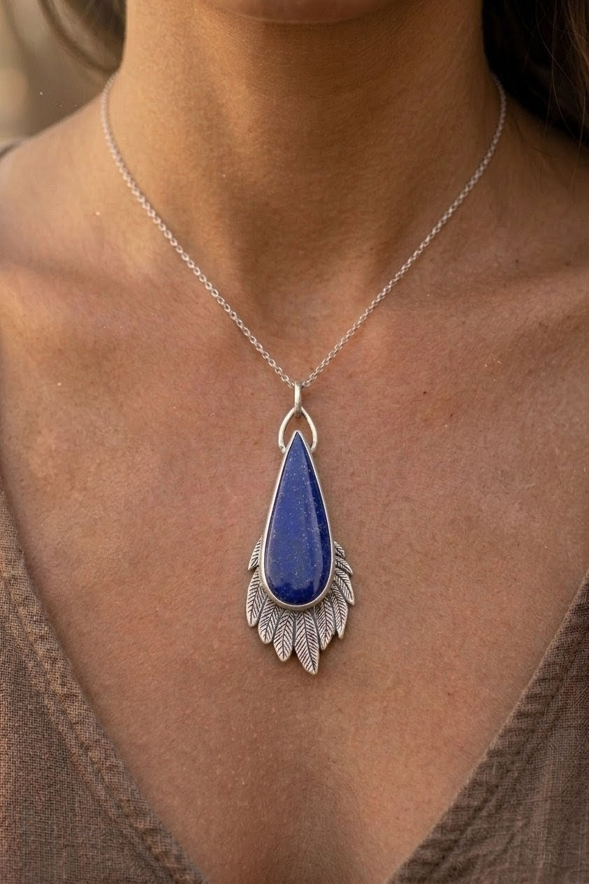 Pendentif Plumes en argent 925 et Lapis-lazuli