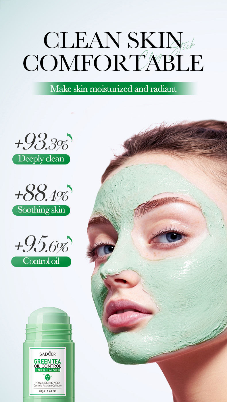 Thumbnail: SADOER Green Tea Rose Mud Face Mask Stick Clay Facial Masks Moisturizing Remove 