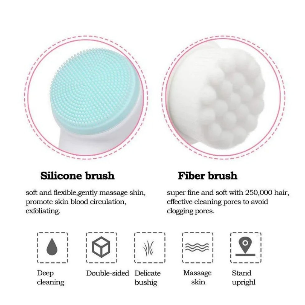 Thumbnail: 3D Double‑Sided Silicone Facial Cleansing Brush Soft Bristles Face Washing Too