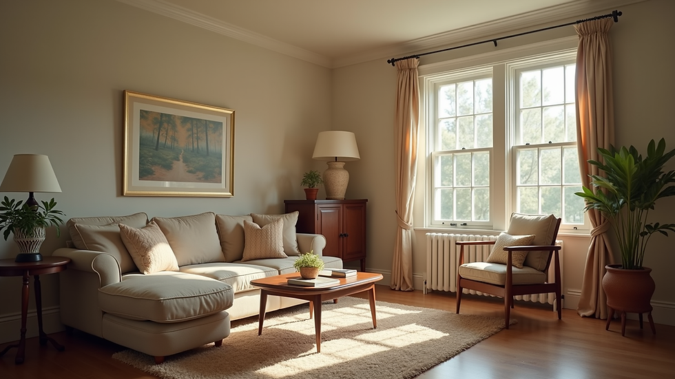 Eye-level view of a cozy living room with Southern decor