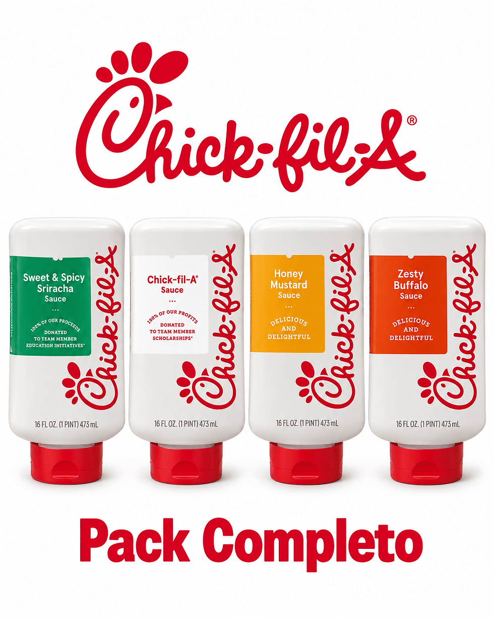 Pack Chick-fil-A de cuatro salsas americanas de 473ml con Original Sauce Zesty Buffalo Honey Mustard y Sweet Spicy Sriracha