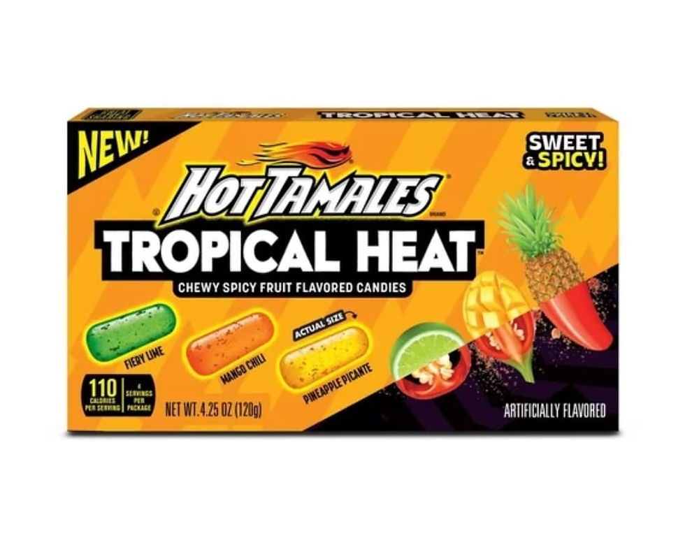 Hot Tamales Tropical Heat 120g caramelos americanos picantes de mango lima y piña con chile
