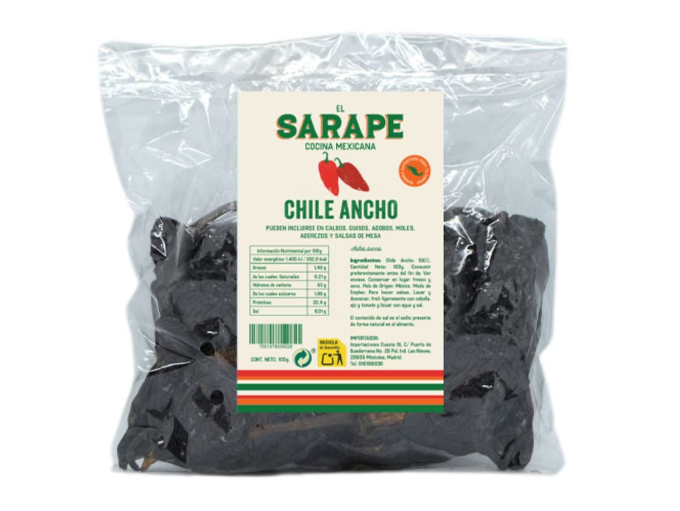 Chile Ancho Seco El Sarape 100g chile mexicano deshidratado para mole adobos y salsas