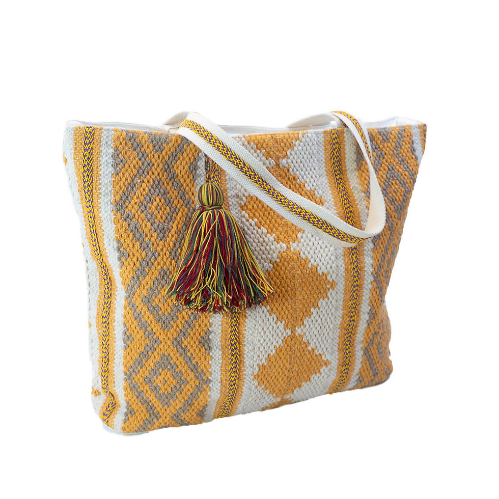 Thumbnail:  Diamond Print Tote w/ Large Tassel