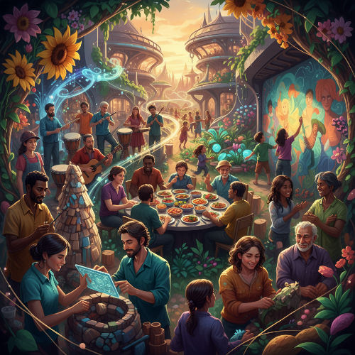 a group of people in community