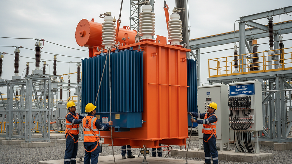 Close-up view of transformer installation process in industrial facility