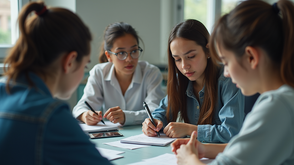 High angle view of students engaged in a group activity