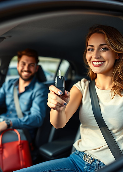 Happy family renting a self-drive car from RentGo in Jalandhar for a weekend trip.