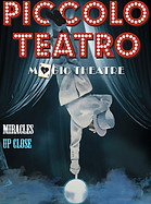 Poster of Piccolo Teatro magic theatre with upside down magician balancing on index finger